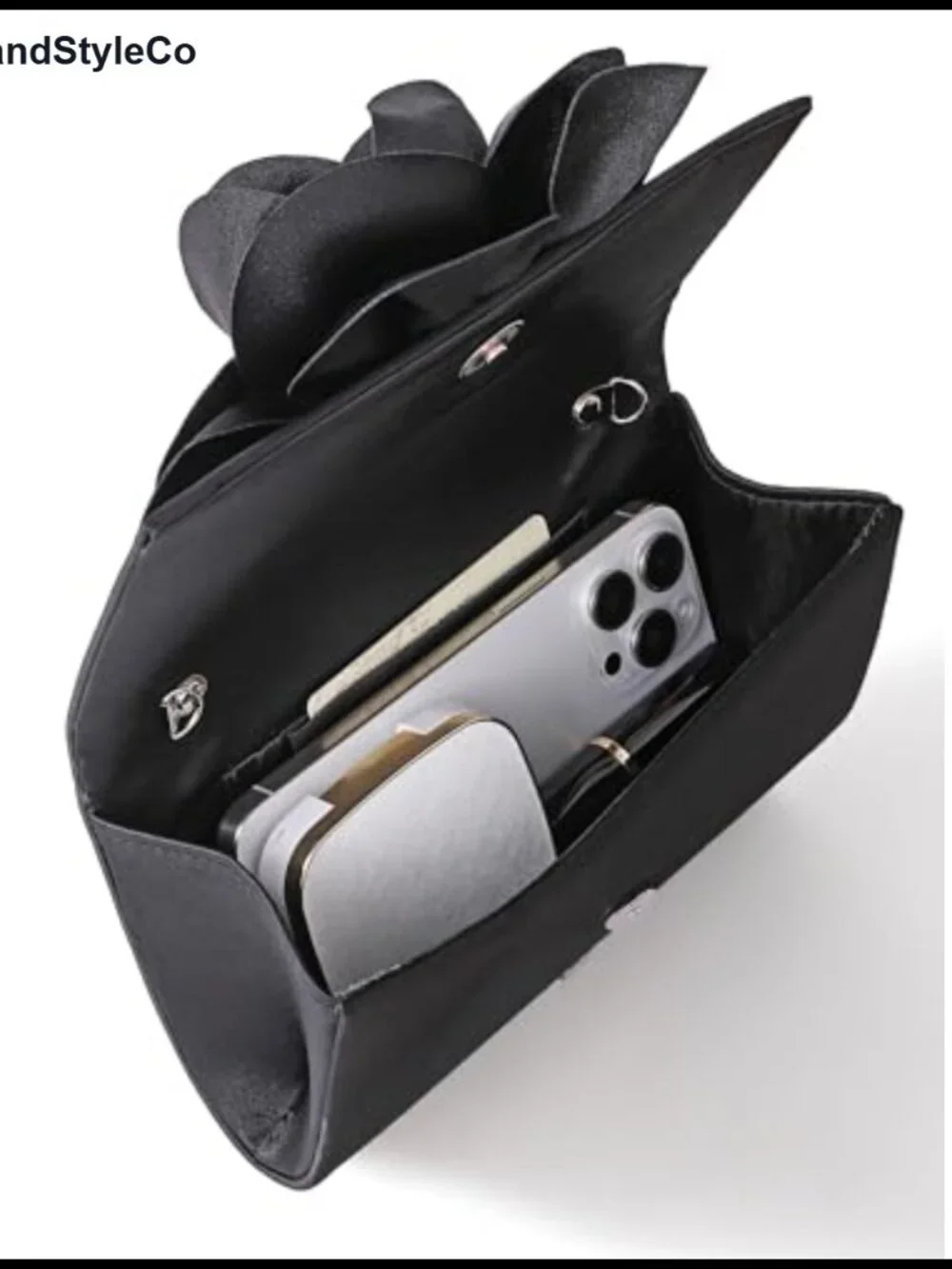Elegant Satin Evening Bag with 3D Floral Clutch, Detachable Chain, Formal Events